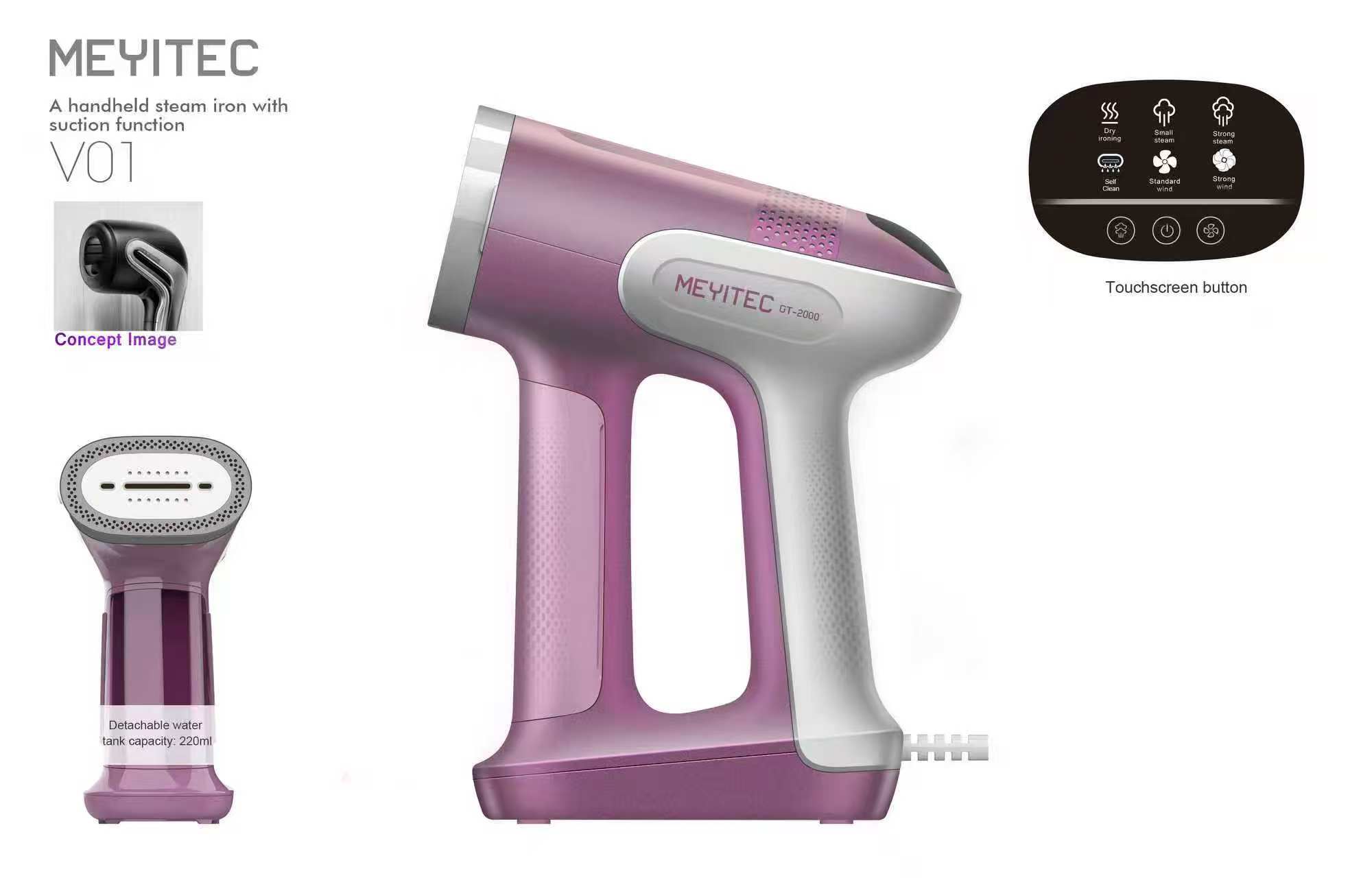 V2 Pink Suction Handheld Steamer